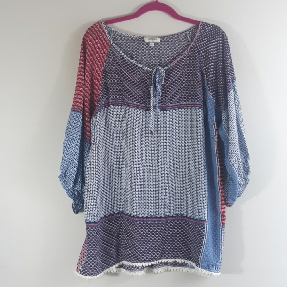 Umgee Top Mixed Print Boho Peasant Style Sz Large